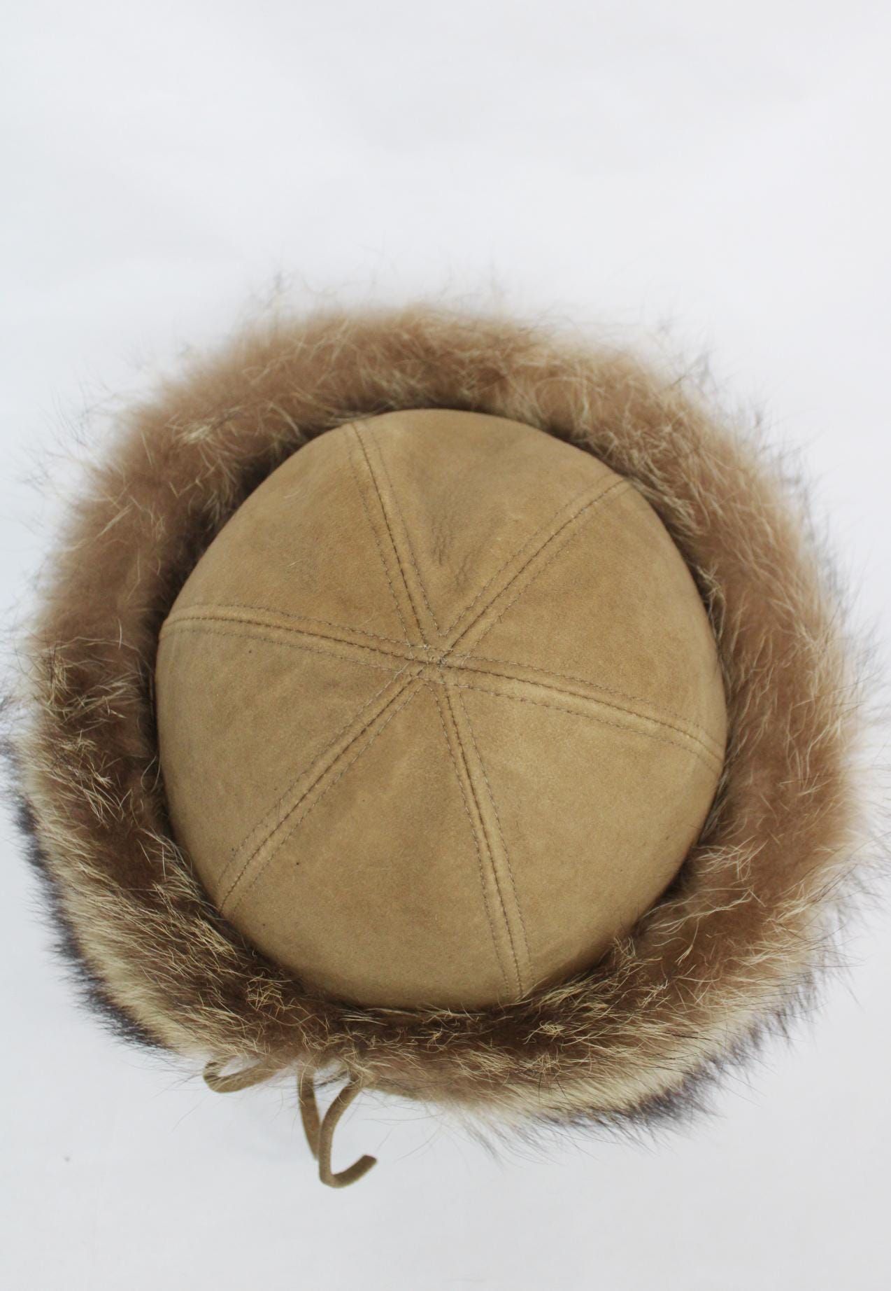 Mint Raccoon Fur & Suede Hat Cap Women Woman Size 20.5