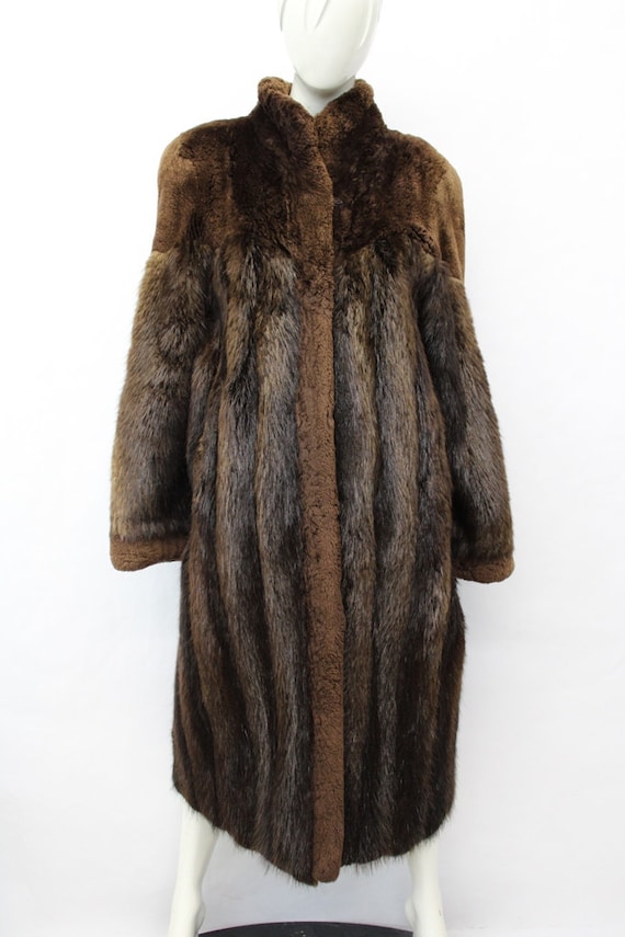 Mint Brown Beaver & Sheared Beaver Fur Coat Jacket