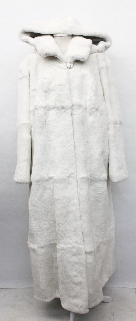 新品 ホワイト シアード ラビット ファー コート ジャケット フード