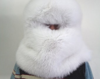 Brand New White Fox Fur Double Sided Face Mask Balaclava Hood Hat Men Man