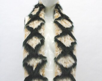 Bufanda de piel de zorro y cordero rizado marrón/blanco a estrenar para mujer 4 "X56"