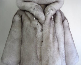 Brand New Natural Blue Fox Fur Jacket w/Hood men man size all custom made