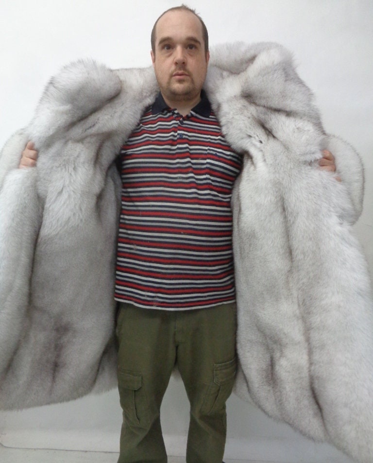 Brand New Norwegian Blue Fox Double Sided Fur Jacket Coat Men Man