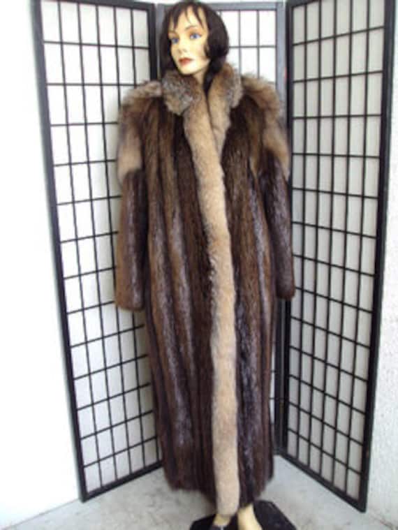Excellent Natural Long Haired Beaver W Crystal Fox Fur Trim Women Woman Size 8 Etsy