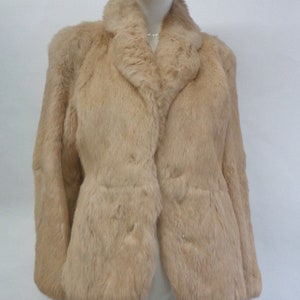 Excellent Beige Rabbit Fur Coat Jacket Women Woman Size 0-2 Petite