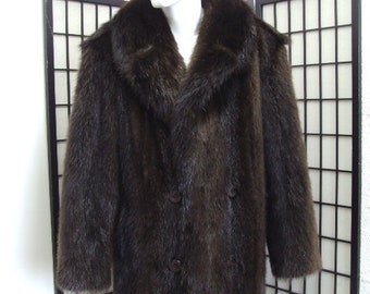 Brand New Brown Long Haired Beaver Fur Coat for Men Man Size All