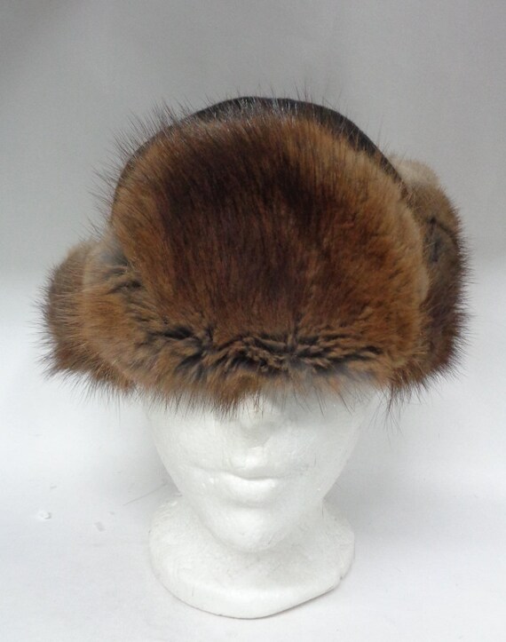 Mint Brown Muskrat Fur & Fabric Russian Style Hat Cap  display picture 1