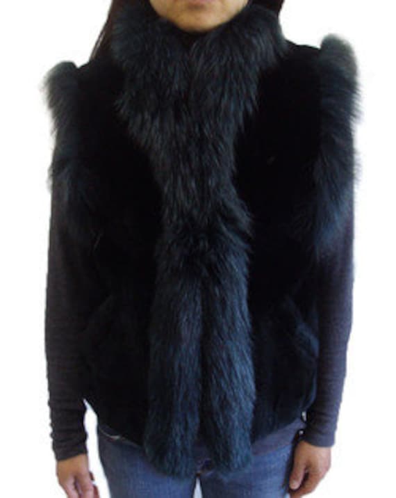 New Dark Green Sheared Beaver Fox Fur Vest Jacket 