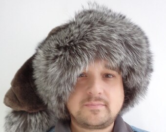 Brand new Brown sheared beaver & silver fox Santa Christmas fur hat  for women men size all custom made