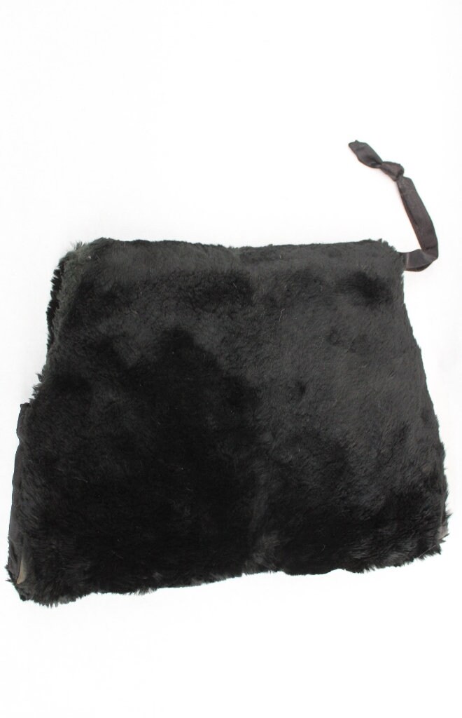 Mint Black Sheared Rabbit Fur Hand Muff Purse Bag Hand Warmer