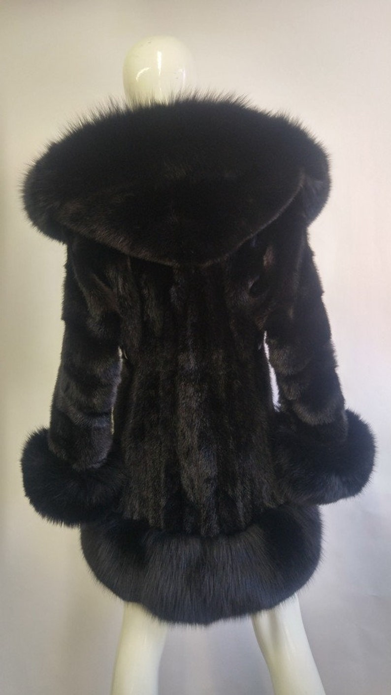Refurbished New Black Mink & Fox Fur Jacket Coat W/ Hood Woman - Etsy ...