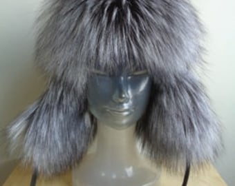 Brand New Silver Fox Fur & Leather Aviator Style Hat Men Man Women Woman Sz All