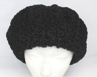 Refurbished New Black Lamb Fur Beret Style Hat Women Men Size All