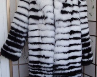 Brand New Black White Fox Fur Coat For Men Women Size All