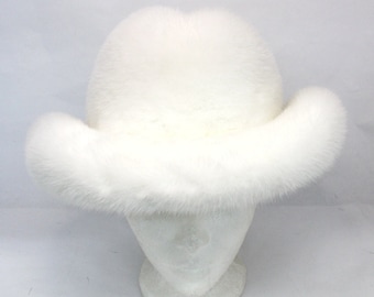 Brand New White Mink Fur Hat With Brim Men Man Women Woman Size All