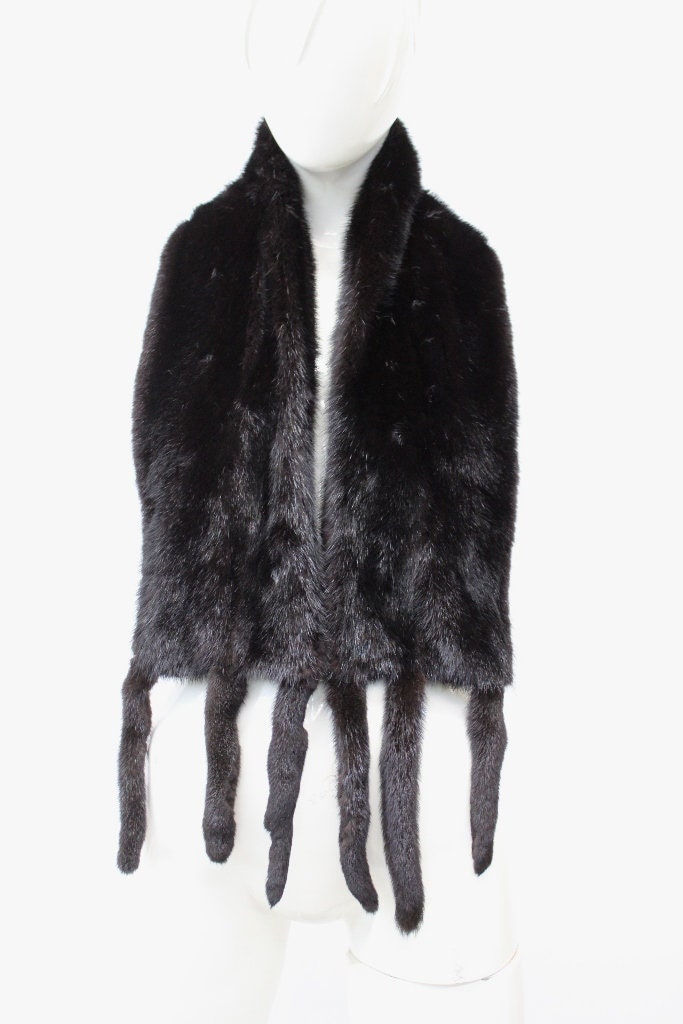Refurbished New Black Mink Fur Scarf Wrap W/fringes Women Refurbished New Black Mink Fur Scarf Wrap W/fringes Women