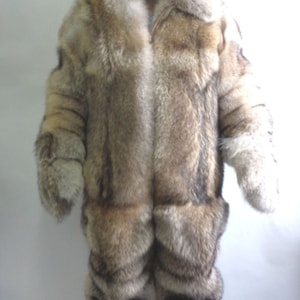 Brand new natural coyote double sided fur snowsuit shorts hat mittens boots set  men man size all custom made