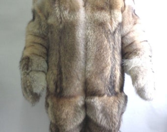 Brand new natural coyote double sided fur snowsuit shorts hat mittens boots set  men man size all custom made