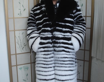 Brand New Black White Fox Fur Coat For Men Size All