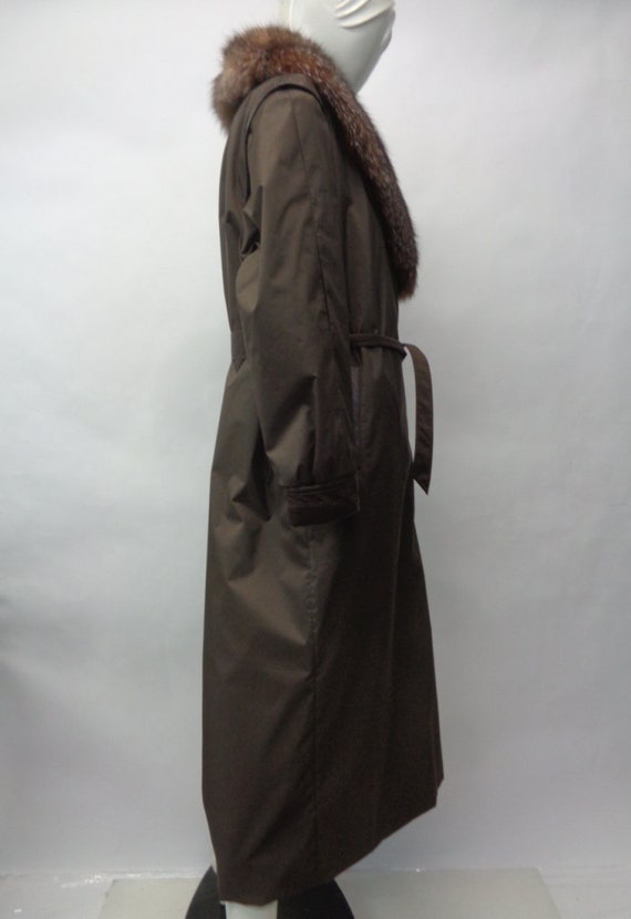 Excellent Brown Sheared Rabbit Fur Lined Raincoat Coat Women Woman Size 6 Small
