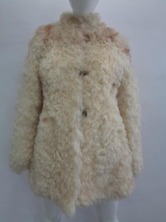 Showroom New Ivory Curly Lamb Fur Coat Jacket Women Woman Sz
