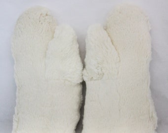 Brand New White Sheared Rabbit Both Sided Fur Mittens Mitts Women Woman Size L