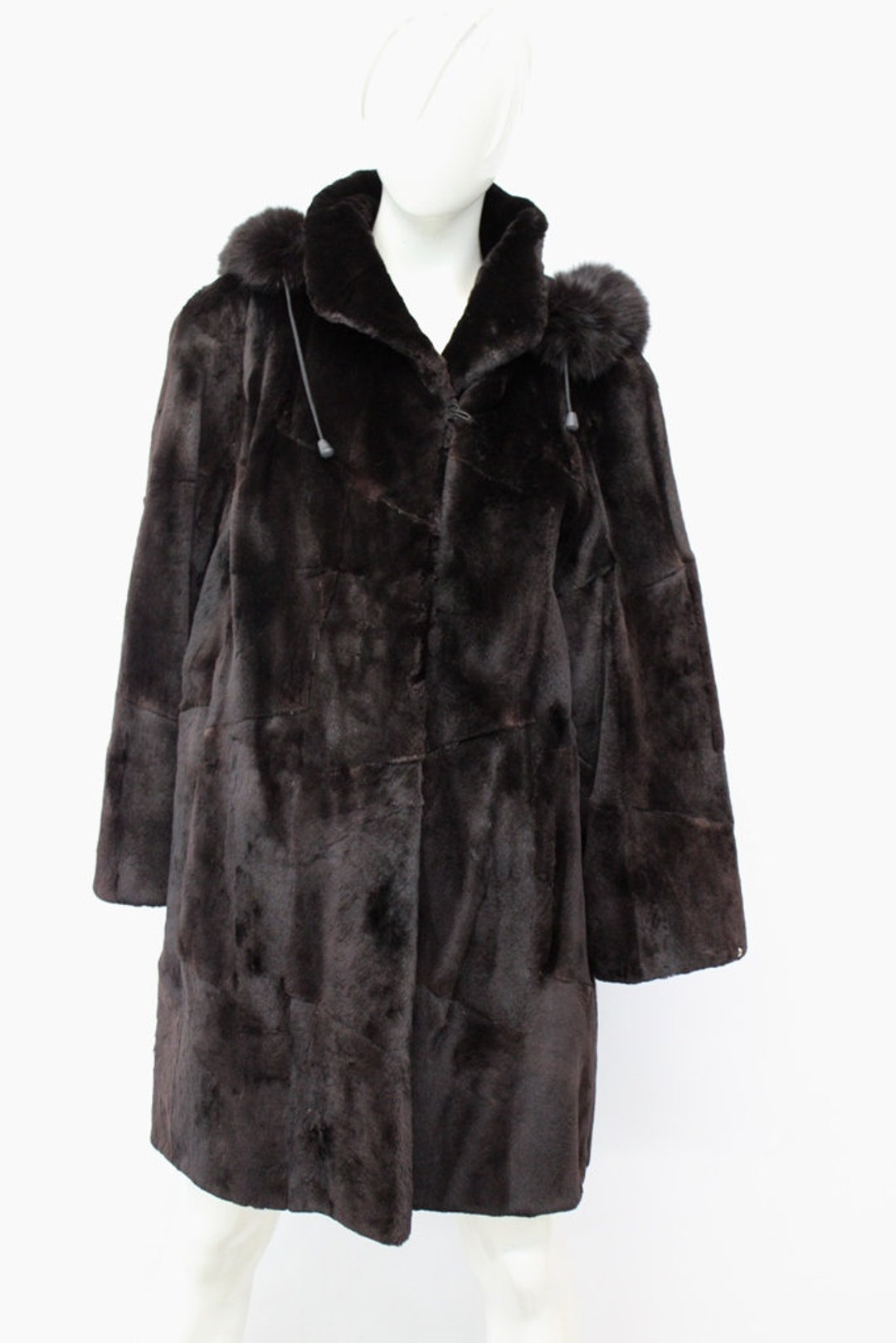 Excellent Brown Sheared Muskrat & Fox Fur Coat Jacket Women Woman