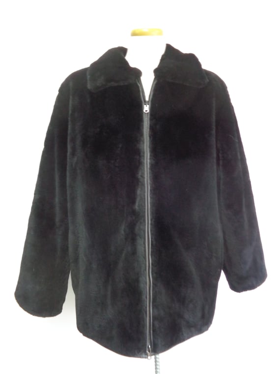 Brand New Black Sheared Beaver Fur & Leather Reversible Jacket
