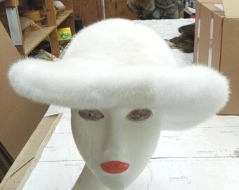 Brand New White Mink Fur Hat Men Man Women Woman Large Brim Size All