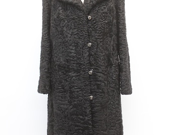 Excellent Black Curly Lamb Fur Coat Jacket Women Woman Size 4-6 Small