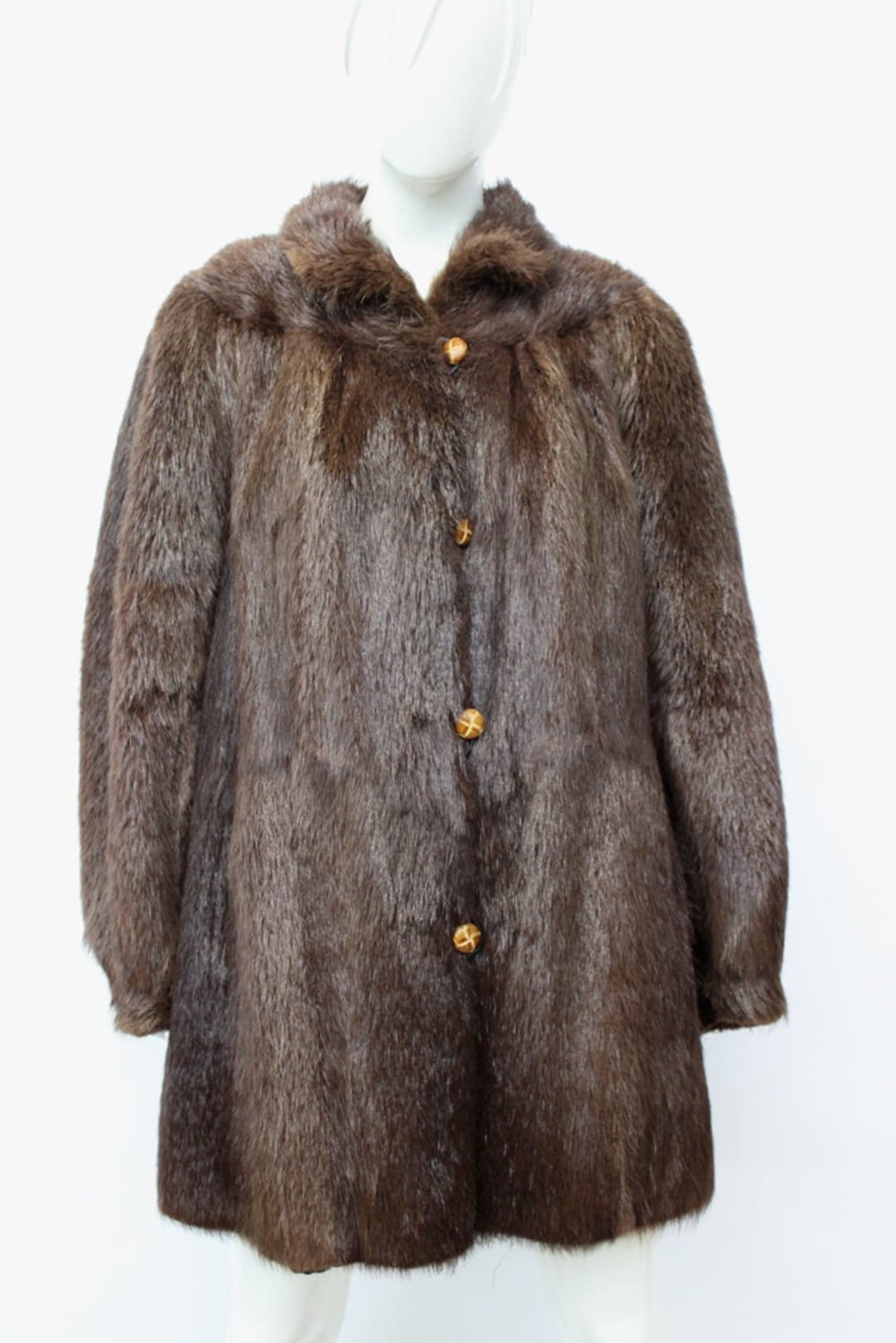 Excellent Brown Nutria Fur Coat Jacket Women Woman Size 6-8 Small