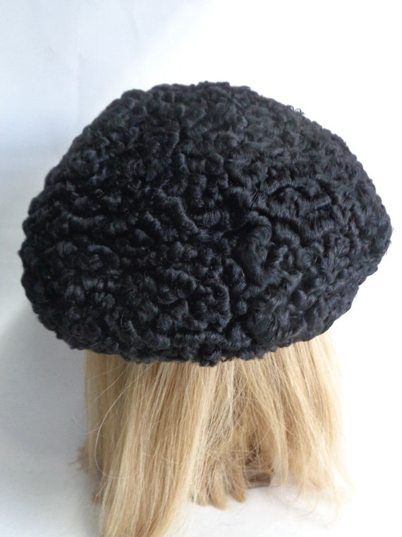 Refurbished New Black Lamb Hat Cap Beret Style Women Woman 