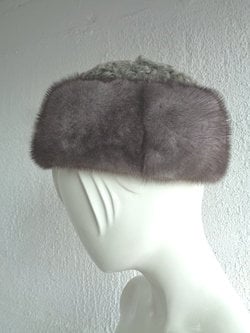改装済み、新品 グレー ラム＆ミンク ファー ハット レディース