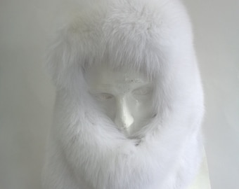 Brand new white fox fur face mask balaclava hat hood for women men size all custom made