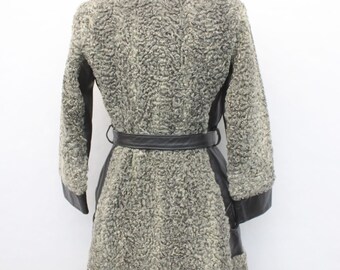 Mint Gray Curly Lamb Fur & Leather Coat Jacket Women Woman Size 2