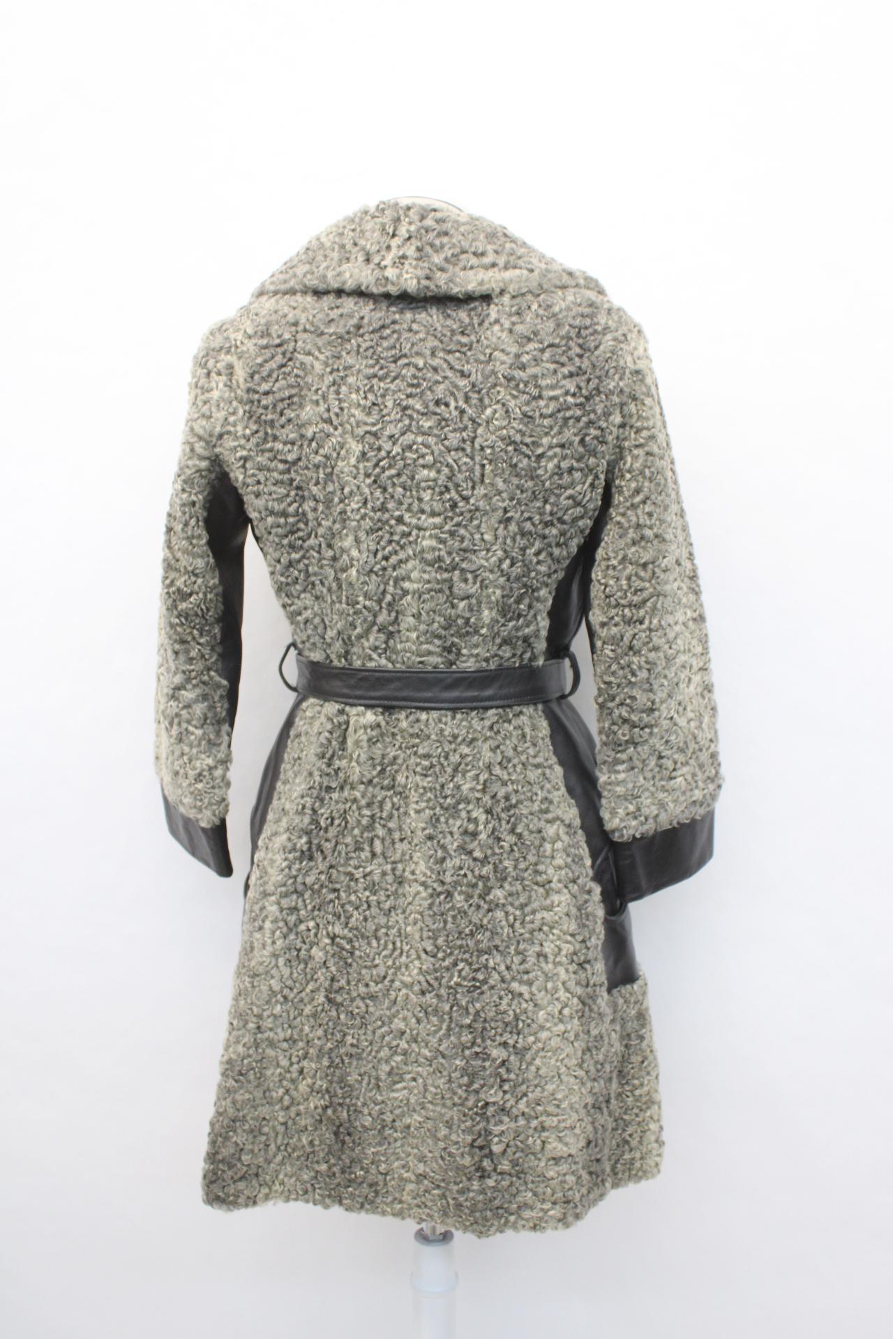 Mint Gray Curly Lamb Fur & Leather Coat Jacket Women Woman Size 2
