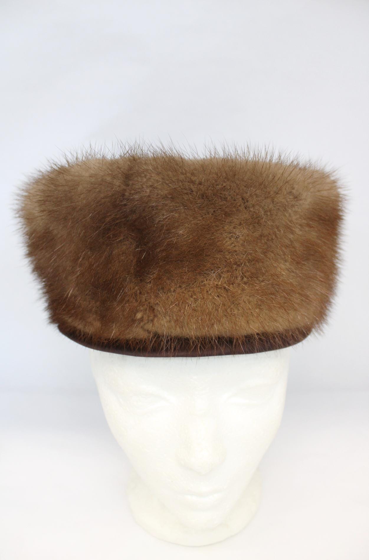 Excellent Canadian Pastel Mink Fur & Cloth Hat Cap Women 
