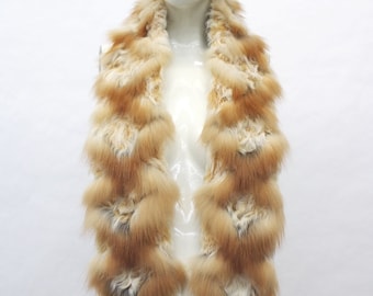 Brand New Brown/White Curly Lamb & Fox Fur Scarf Wrap Women Woman 4"X56"