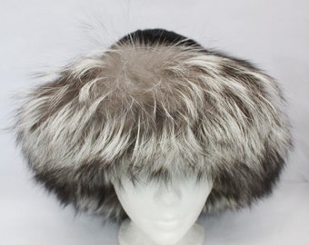 Suede Hat with Fox Hair Trim Shop Suede Crown Hat with Fox Fur Cuff – Surell Accessories main image 4