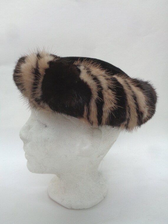 MINT BLACK MUSKRAT FUR & BROWN FAUX FUR HAT CAP WOMEN WOMAN SIZE 22\