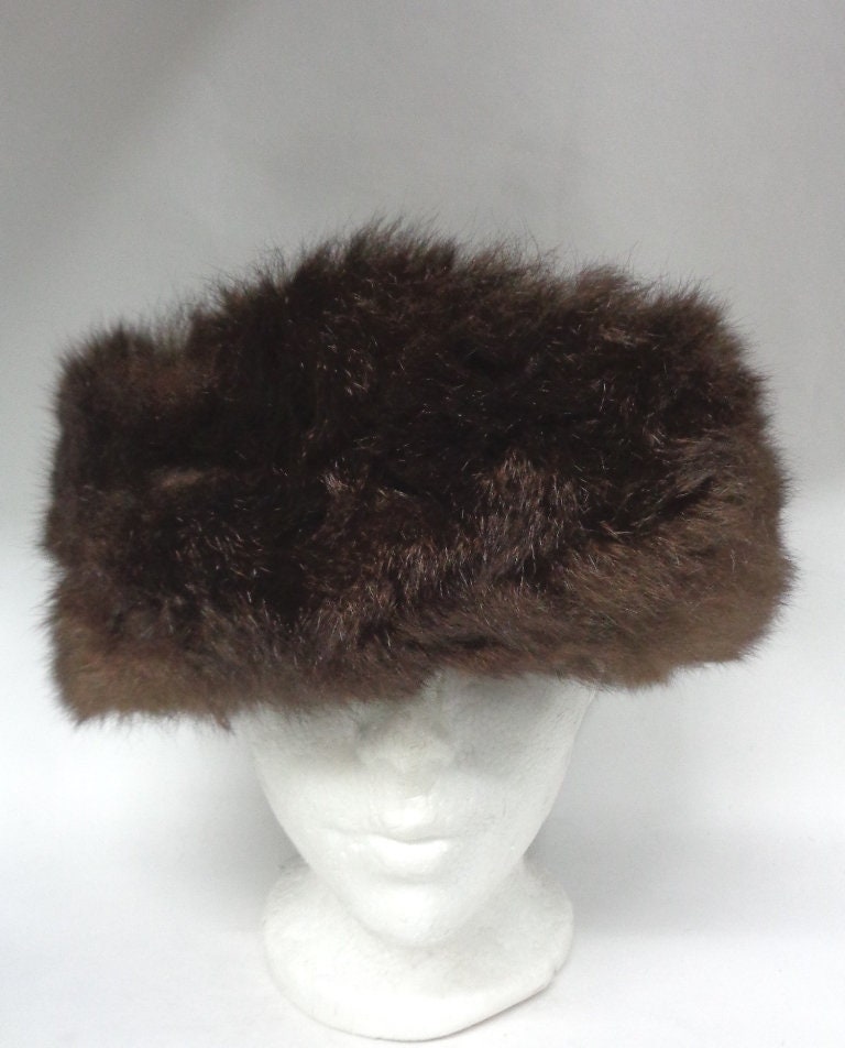 Mint Brown Opossum Fur & Fabric Hat Cap Women Woman Size All  display picture 1