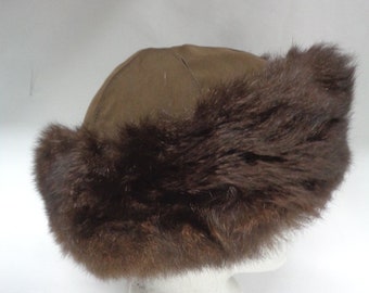 Mint Brown Opossum Fur & Fabric Hat Cap Women Woman Size All  display picture 2