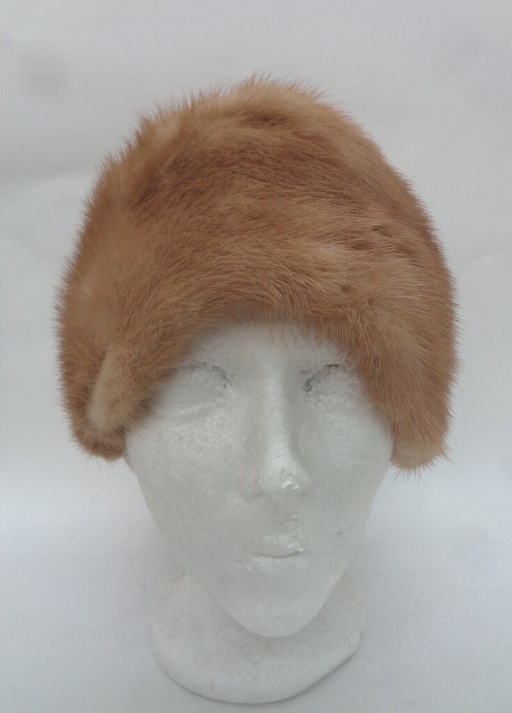 EXCELLENT CANADIAN PASTEL MINK FUR HAT CAP WOMEN WOMAN SIZE ALL Excellent Canadian Pastel Mink Fur & Cloth Hat Cap Women  main image 2