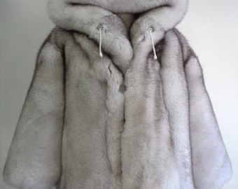 Brand New Natural Blue Fox Double Sided Fur Jacket w/Hood men man size all custom made