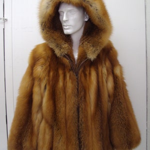 Brand new red fox fur jacket w/hood for men man size all custom made