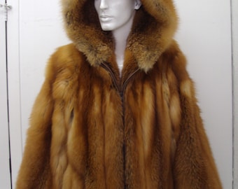 Brand new red fox fur jacket w/hood for men man size all custom made