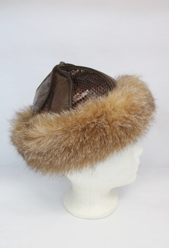 Brown snakeskin with fur trim hat Women main image 2