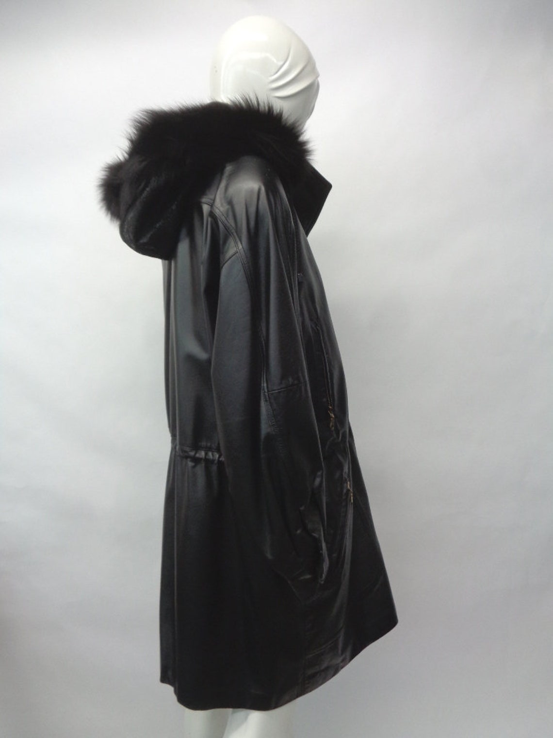 Excellent Black Leather & Rabbit Fur Jacket Coat Women Woman Etsy