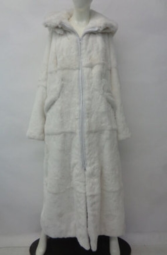 新品 ホワイト シアード ラビット ファー コート ジャケット フード