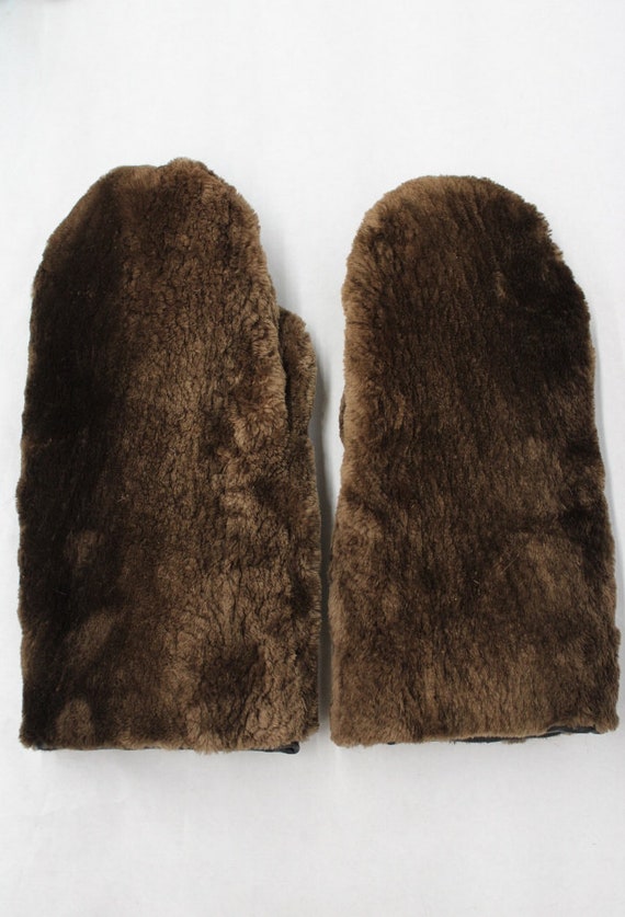Refurbished New Brown Sheared Beaver Fur Mittens M